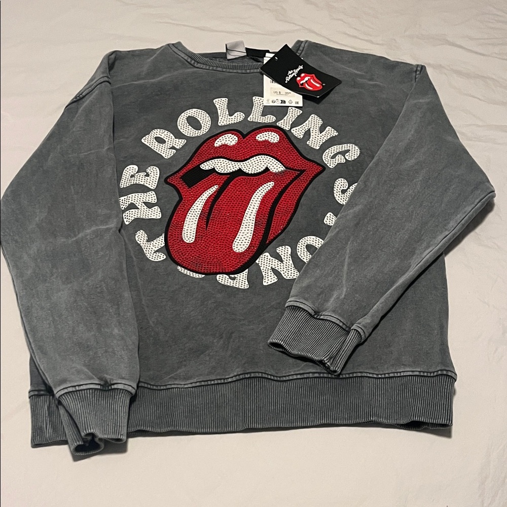 Zara Gray Rolling Stones Crewneck Sweater